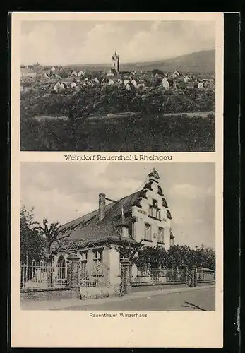 AK Rauenthal i. Rheingau, Gesamtansicht aus der Vogelschau, Restaurant Rauenthaler Winzerhaus mit Strasse