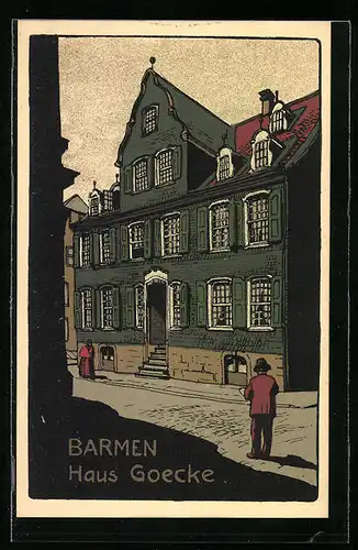 Steindruck-AK Barmen, Haus Goecke mit Strasse