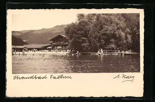 AK Walchsee, Strandbad mit Cafe und Badegästen