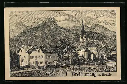 Künstler-AK Breitenwang b. Reutte, Ortsansicht mit Kirche