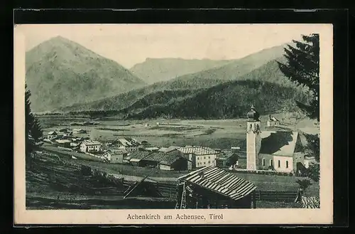 AK Achenkirch, Vom Berg blickt man auf den Ort und die Kirche