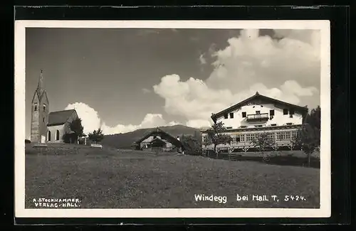 AK Windegg bei Hall, Ortspartie mit Kirche