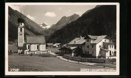 AK Gries i. Sulztal, Ortspartie mit Gasthaus zum guten Tropfen und Kirche