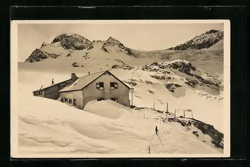 AK Partenen, Wiesbadenerhütte am Piz Buin im Schnee