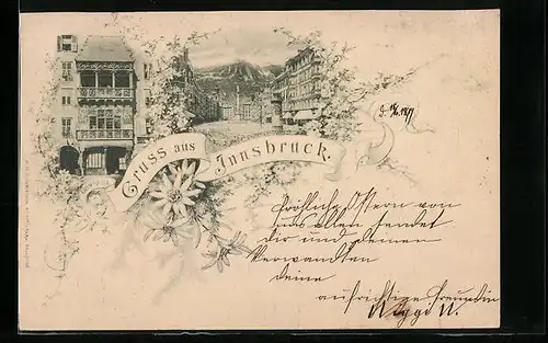 AK Innsbruck, Gasthaus Goldenes Dachl, Maria-Theresienstrasse mit Denkmal