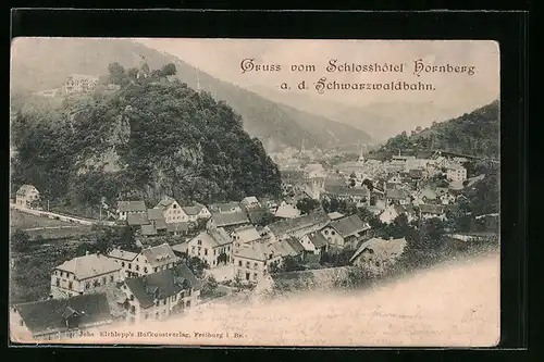 AK Hornberg /Schwarzwald, Gruss vom Schlosshotel Hornberg a. d. Schwarzwaldbahn