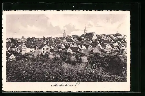 AK Marbach a. N., Blick aus der Ferne auf die Stadt