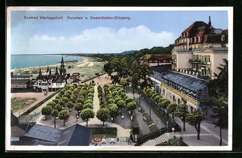 AK Heringsdorf, Kurplatz und Seebrücken-Eingang