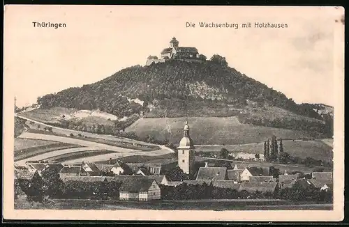 AK Holzhausen /Thüringen, Die Wachsenburg mit dem Ort