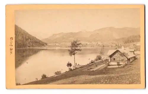 Fotografie Nikolaus Kuss, Mariazell, Ansicht Mariazell, Blick auf den Erlafsee mit Holzhaus, 1876