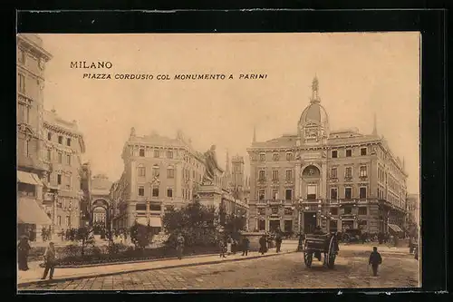 AK Milano, Piazza Cordusio col Monumento a Parini