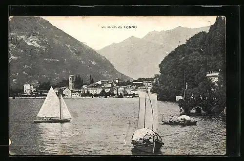 AK Torno, Blick vom See auf den Ort
