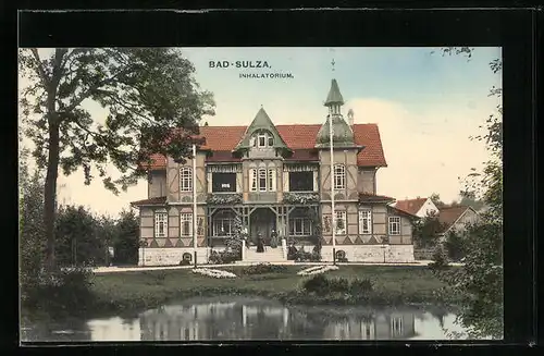 AK Bad Sulza, Inhalatorium, Gebäudeansicht mit Teich