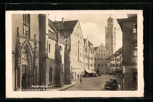 AK Ravensburg, Kirchstrasse mit Blaserturm