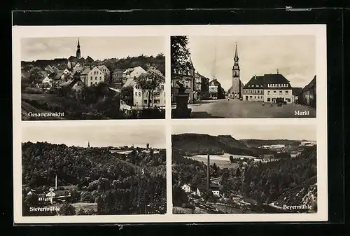 AK Siebenlehn i. Sa., Gesamtansicht, Markt und Stevermühle