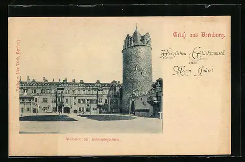 AK Bernburg, Schlosshof mit Eulenspiegelturm