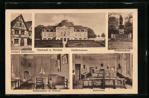 AK Marbach a. Neckar, Schillermuseum, Innenansichten, Schillerzimmer und Schillersaal