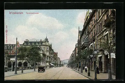 AK Wiesbaden, Taunusstrasse mit Geschäften