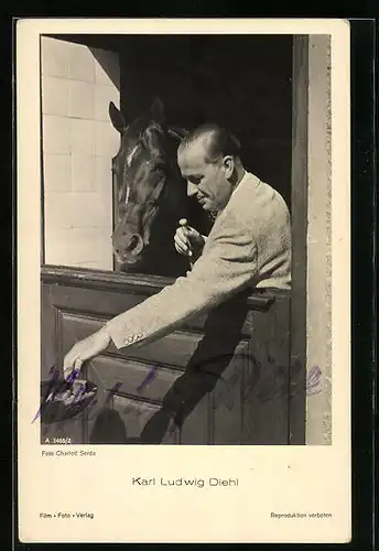 AK Schauspieler Karl Ludwig Diehl mit Pferd