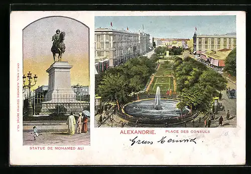 AK Alexandrie, Place des Consuls, Statue de Mohamed Ali