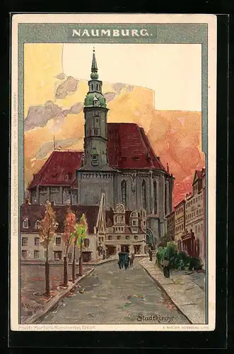Künstler-AK Albert Stagura: Naumburg, Kirche mit Strasse