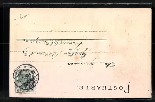 Präge-Lithographie Kahla, Ortsansicht mit Dame in Tracht