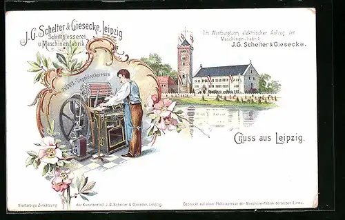 Lithographie Leipzig, J. G. Schelter & Giesecke Schriftgiesserei, Maschinenfabrik, Phönix-Tiegeldruckpresse