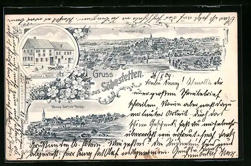 Lithographie Söhnstetten, Gesamtansicht mit Gasthaus z. Rössle