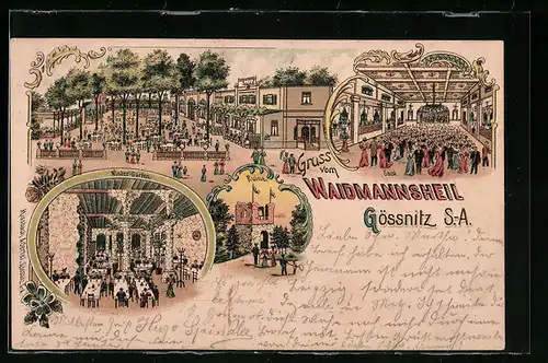 Lithographie Gössnitz /S.-A., Gasthaus zum Waismannsheil, Ruine