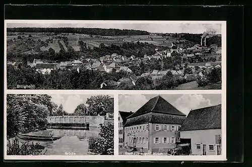 AK Billigheim, Gasthaus zum goldenen Hirsch, Brücke, Teilansicht