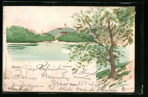 Künstler-AK Handgemalt: Greiz, Parksee