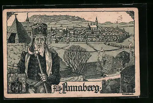 Künstler-AK Alt-Annaberg, Teilansicht mit Wächter