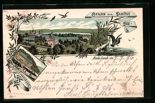 Lithographie Maria-Laach, Hotel-Maria-Lach, Laacher See