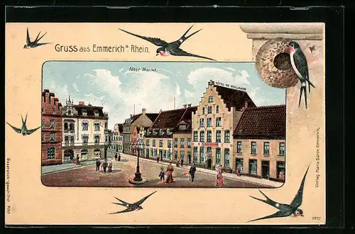 Präge-AK Emmerich a. Rhein, Alter Markt mit Hotel de Hollande