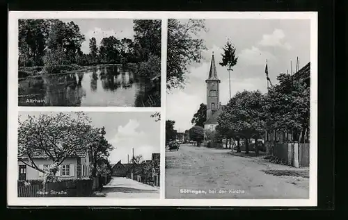 AK Söllingen, Bei der Kirche, Altrhein, Neue Strasse