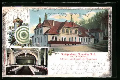 AK Schmölln /S.-A., Gasthaus Schützenhaus, Gebäude und Saal