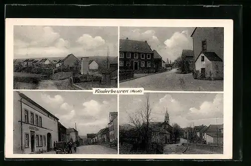 AK Kinderbeuern / Mosel, Teilansicht, Ortspartie mit Kirche, Strassenpartie mit Gasthof