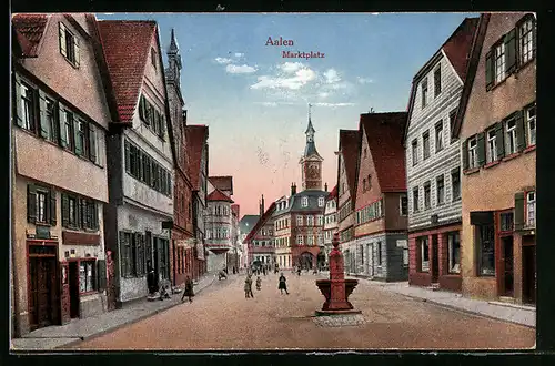 AK Aalen, Partie am Marktplatz mit Blick auf Kirche