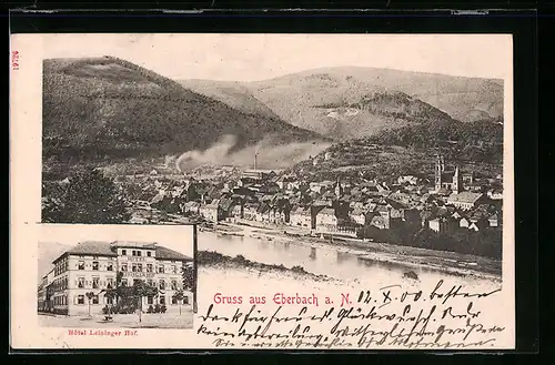AK Eberbach a. N., Ortsansicht aus der Vogelschau mit Hotel Leininger Hof