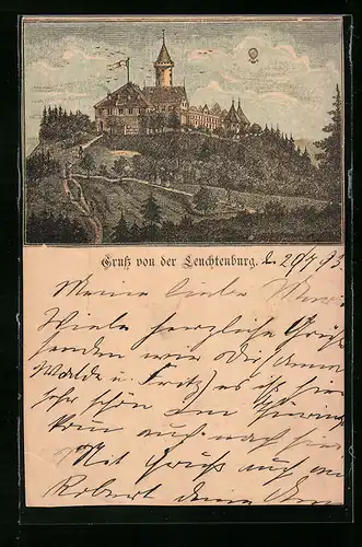 Vorläufer-Lithographie Kahla, Blick zur Leuchtenburg 1893