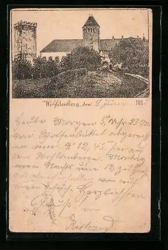 Vorläufer-Lithographie Holle, 1888, Darstellung von Burg Wohldenberg