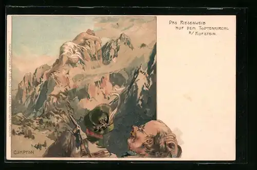 Künstler-AK Edward Theodore Compton: Kufstein, Das Riesenweib auf dem Todtenkirchl, Berg mit Gesicht / Berggesichter