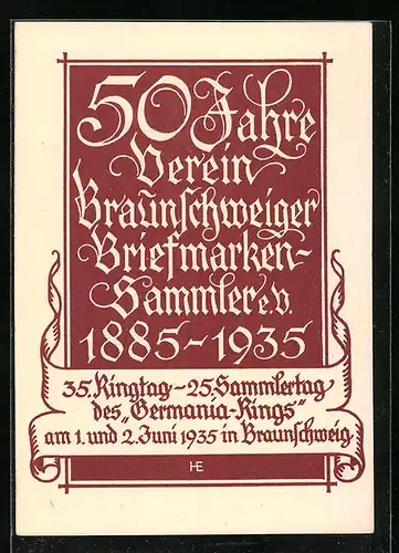 AK Braunschweig, 50 Jahre Verein der Briefmarkensammler 1885-1935