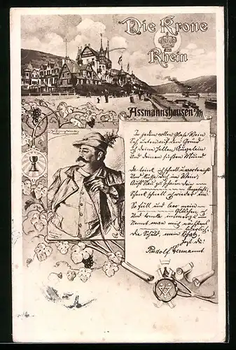 AK Assmannshausen a. Rh., Dichter & Künstlerheim Krone