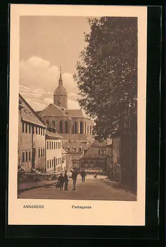 AK Annaberg, Strasse Farbegasse mit Kirche