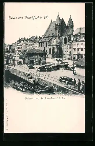 AK Frankfurt a. M., Mainkai mit St. Leonhardskirche