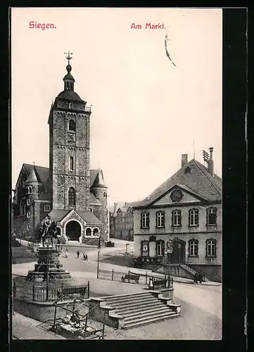 AK Siegen, Kirche am Markt mit Denkmal