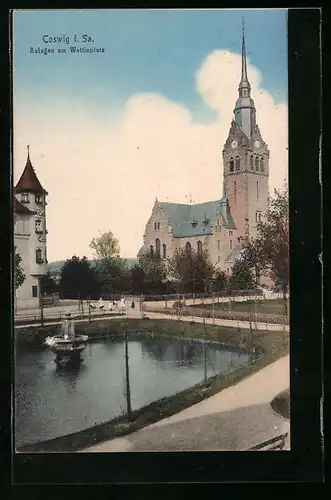 AK Coswig /Sa., Anlagen am Wettinplatz