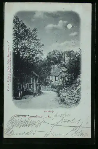 Mondschein-AK Lauenburg a. E., Partie in der Grünstrasse