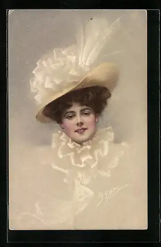 Künstler-AK M. Munk Nr. 443: Fräulein mit einem Hut